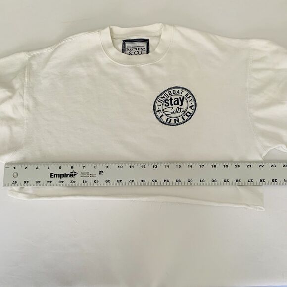 Longboat Key Florida Cropped Sweatshirt Stay Salty Women L White Raw Edge Lounge - Picture 8 of 8